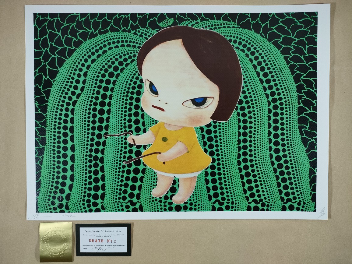 #044 DEATH NYC 世界限定ポスター 現代アート ポップアート 奈良美智 NARA YOSHITOMO ダウジング少女 草間彌生 緑色かぼちゃ