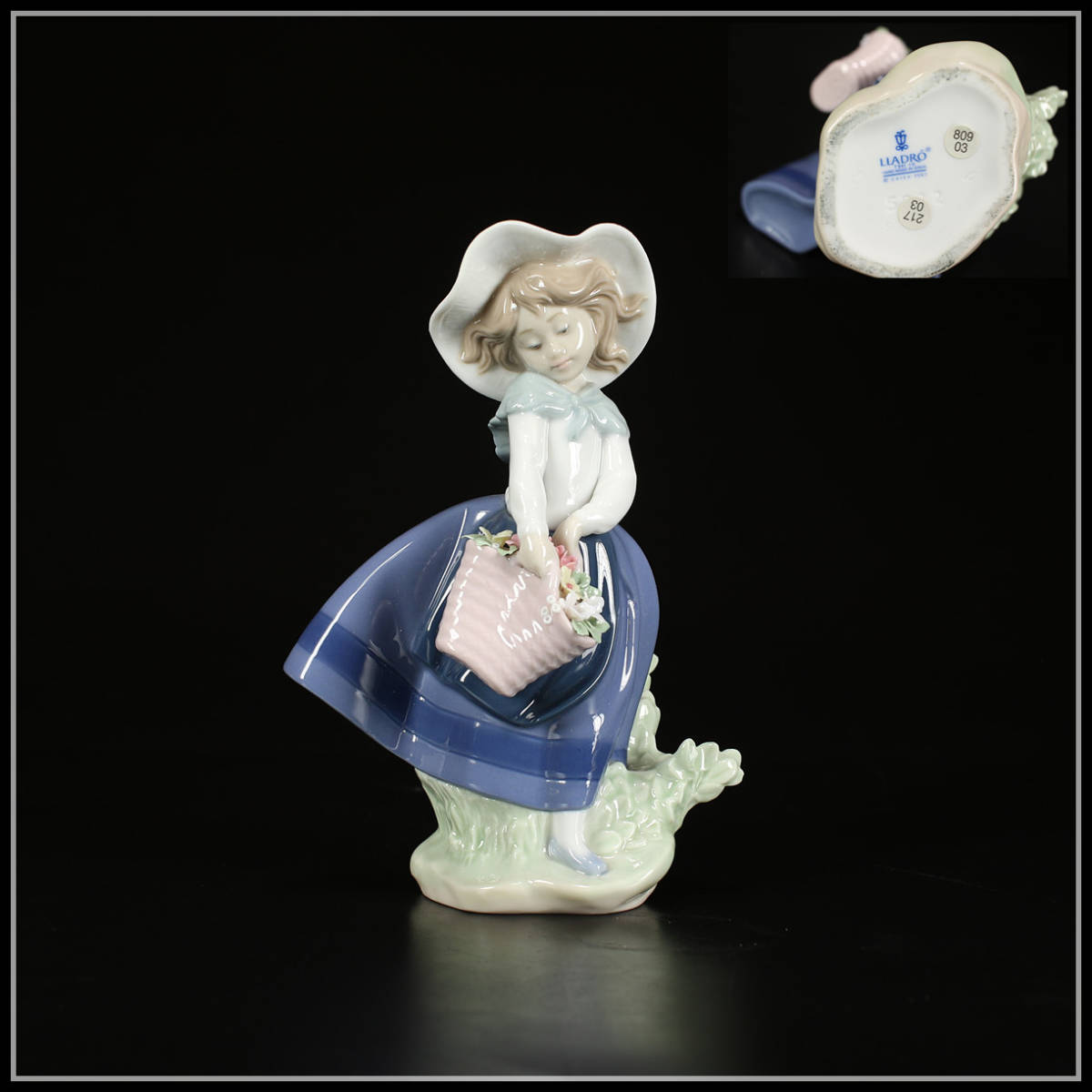 CD338 LLADRO リヤドロ 陶器人形 花籠を持った美少女 置物 美品! r CD338 LLADRO リヤドロ 陶器人形 花籠を持った美少女 置物 美品! r