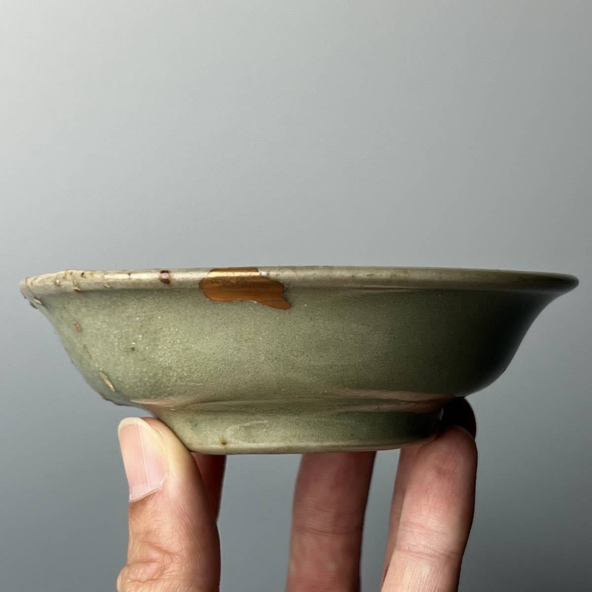 中国古玩 龍泉窯 青磁端反鉢 【青】龍泉窯 青磁端反盤 明初 十四世紀 天龍寺 中国古玩 中国美術 旧家蔵出品 A510