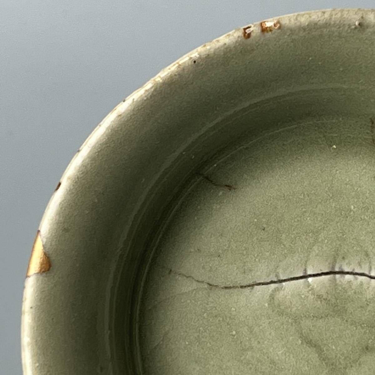 中国古玩 龍泉窯 青磁端反鉢 【青】龍泉窯 青磁端反盤 明初 十四世紀 天龍寺 中国古玩 中国美術 旧家蔵出品 A510