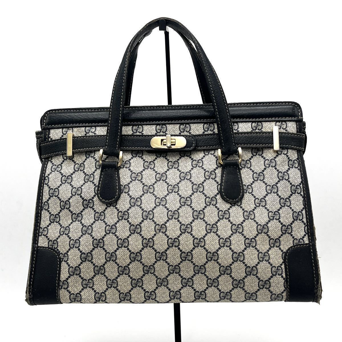 1円 OLD GUCCI オールド グッチ GG スプリーム ターンロック レザー ハンド バッグ D0931M