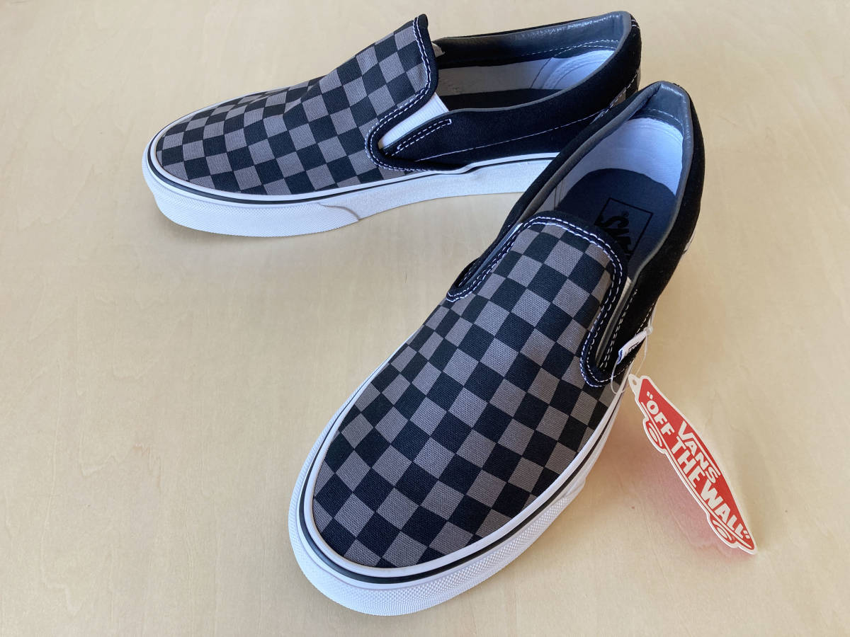 27.5cm スリッポン チェッカーボード VANS SLIP-ON BLACK/PEWTER 