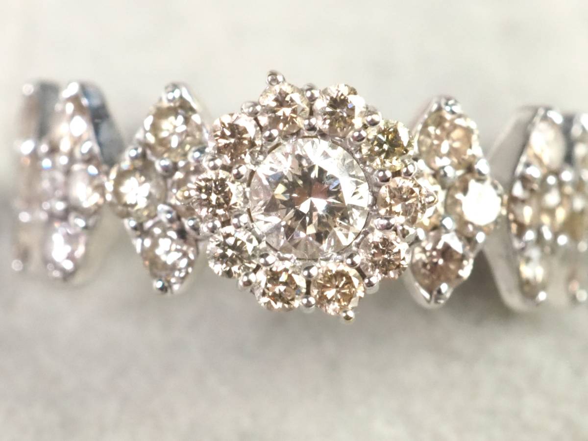【2759】K18WGホワイトゴールド 天然ダイヤモンド 1.00ct/1.6g リング 指輪 ♯11