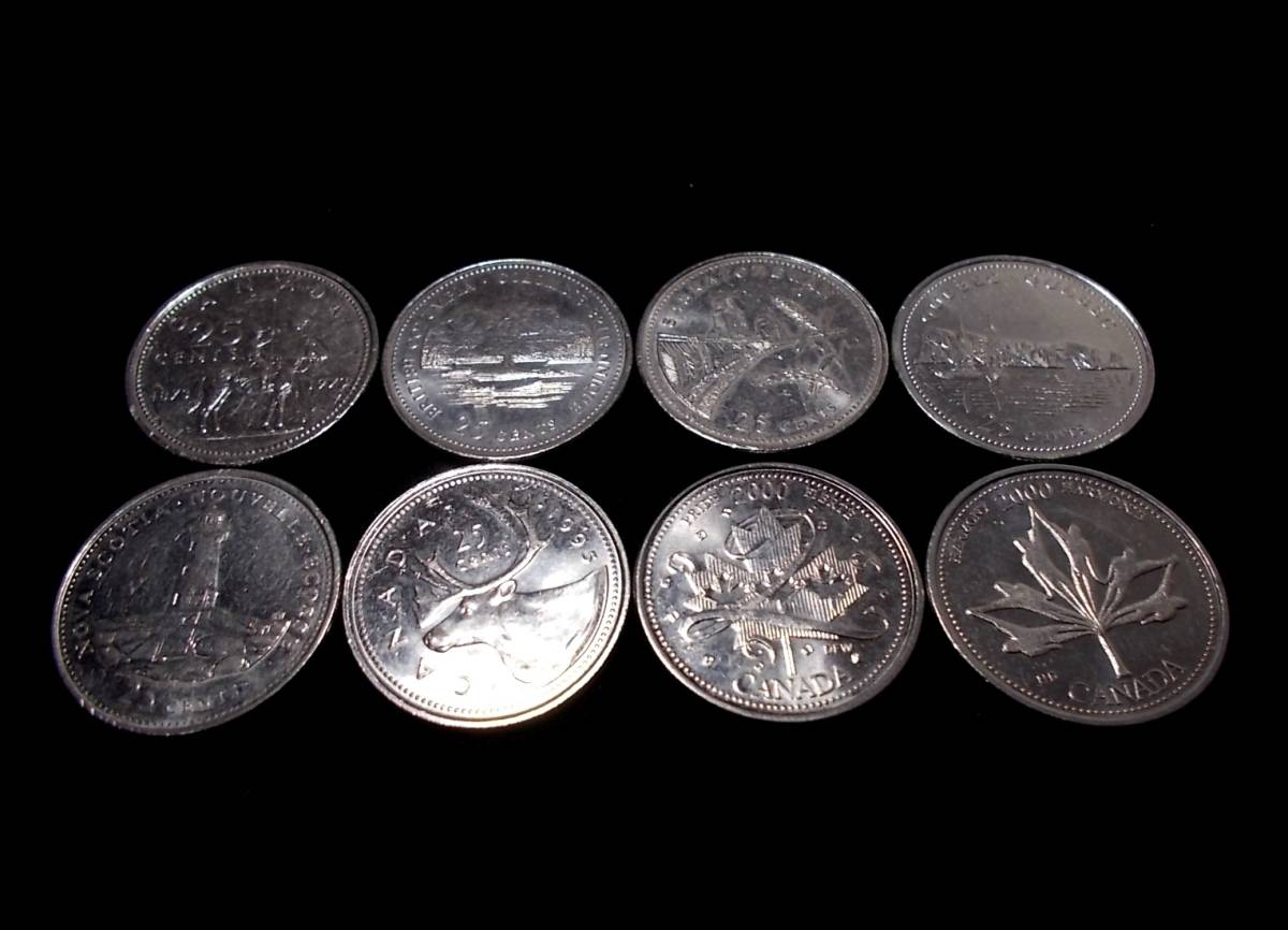 25セント硬貨 250枚セット 流通 記念硬貨 25セント(25¢)ミレニアムコイン8種類セット☆C$2(CAD