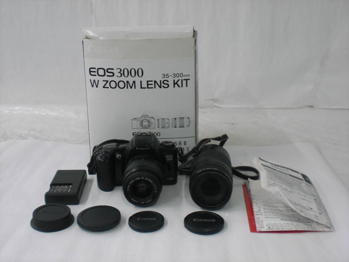 カ/Canon/キャノン/EOS3000/フィルムカメラ/ブラック/W ZOOM LENZ KIT/EF35-80mm/FE75-300mm ...