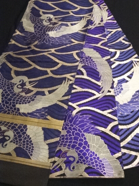 アンティーク丸帯 鶴 青海波 西陣 川島織物 アンティーク 丸帯 青海波