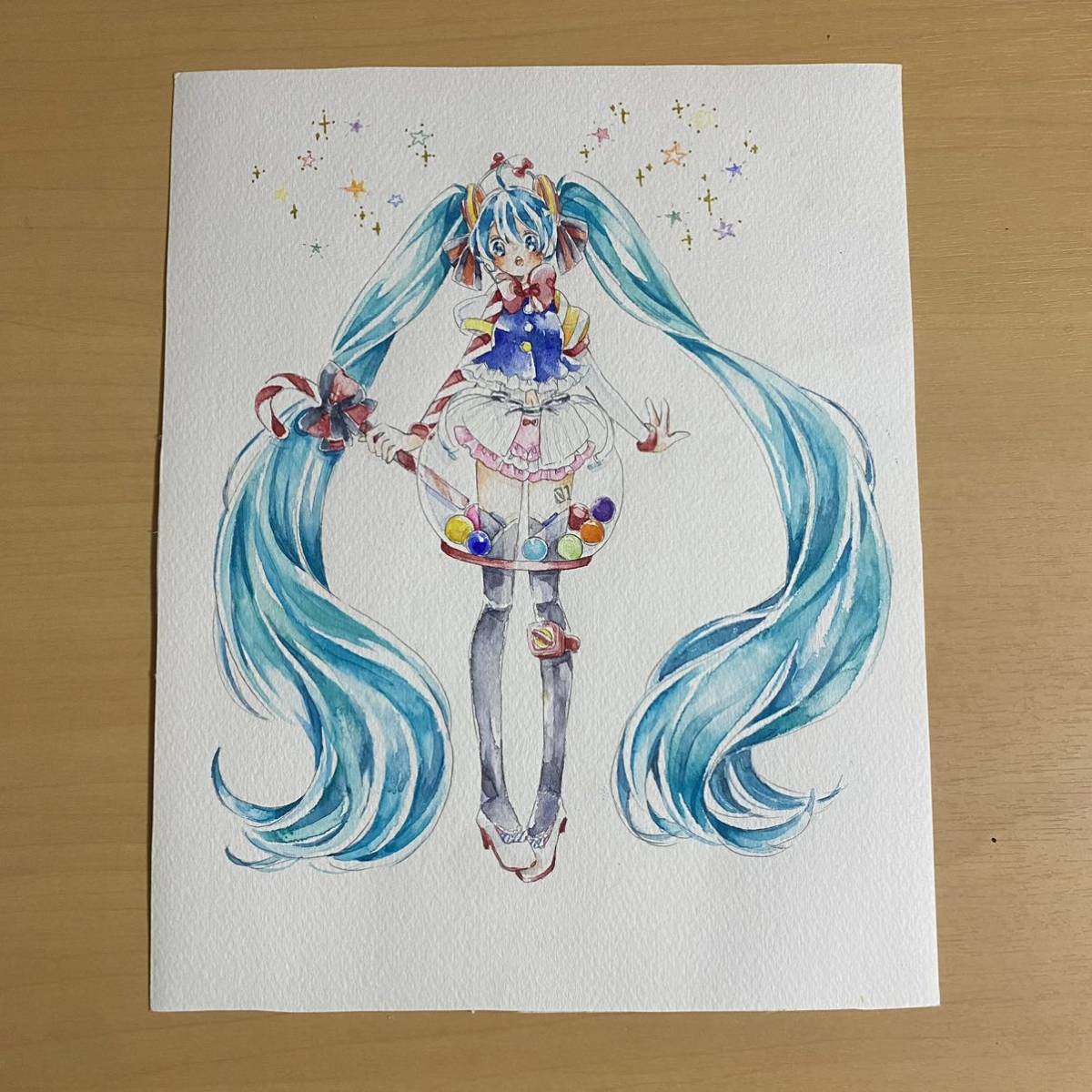 初音ミク 水彩画 A4サイズ 初音ミク 水彩画 A4サイズ