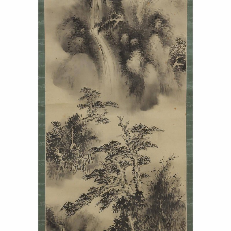 BC24-9081[OTO]【真作】田能村竹田 掛軸 絹本 肉筆 水墨 落款 印有 合