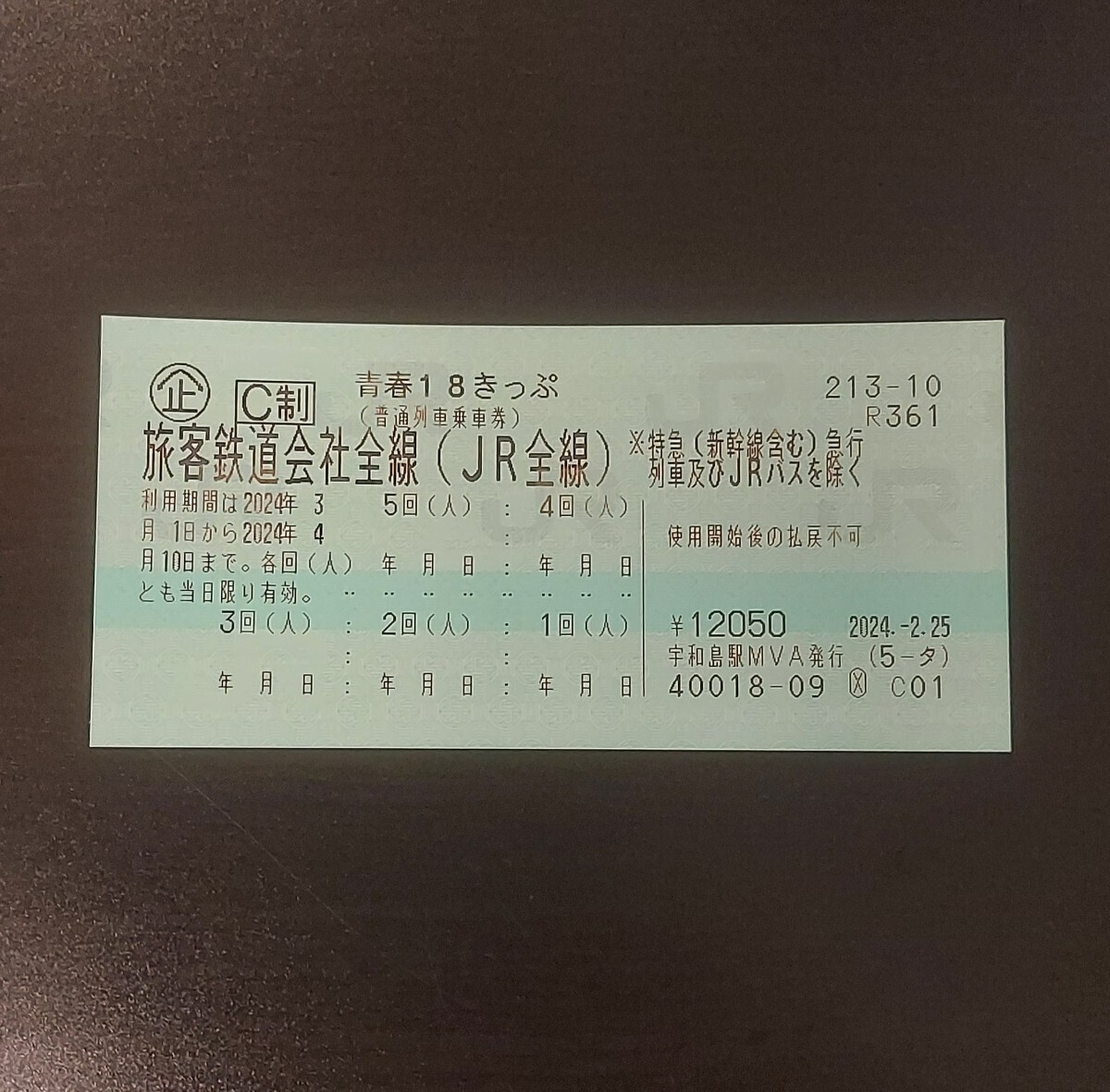 【返却不要】 青春18きっぷ１回分　３月２９日(金)発送_1