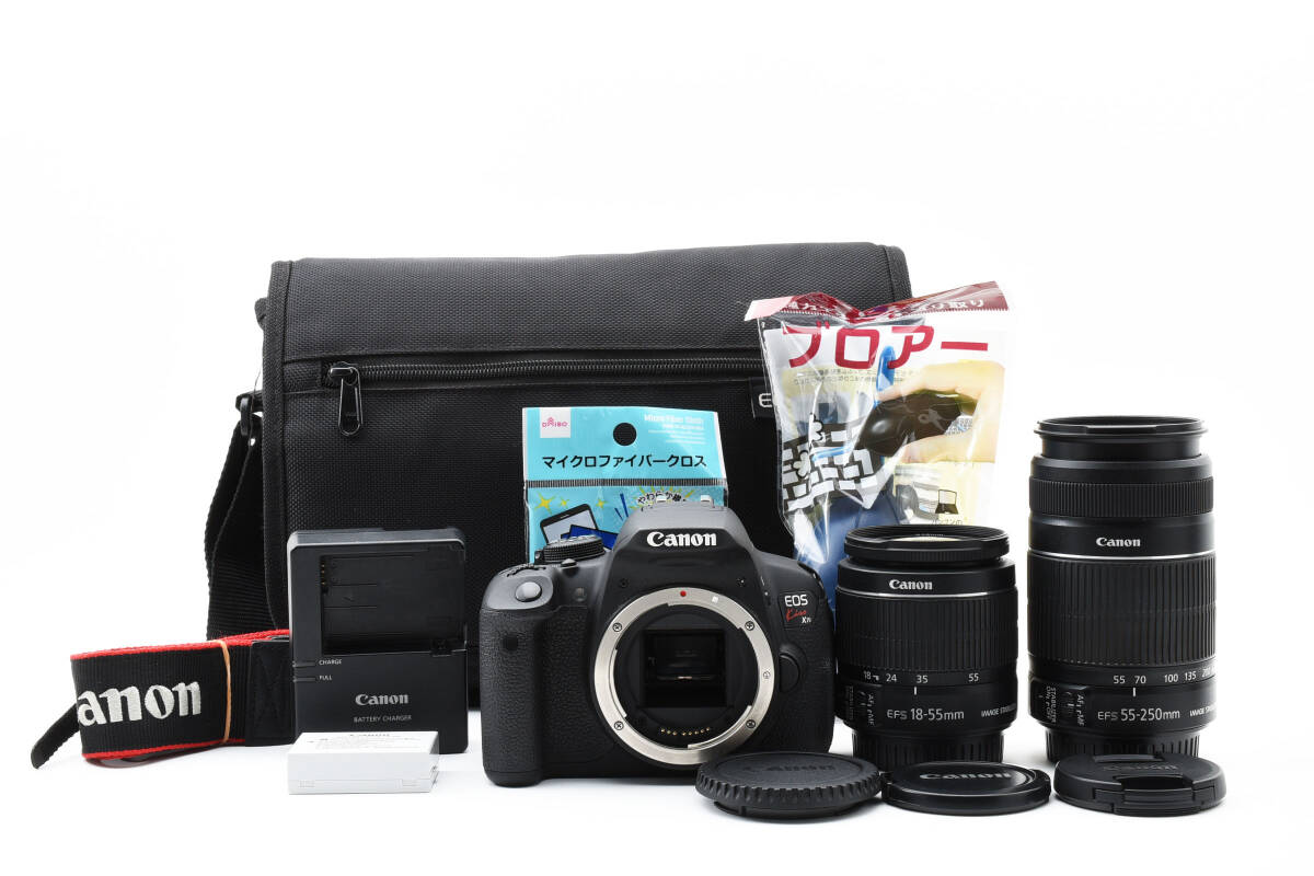 良品 Canon EOS Kiss X7i + 18-55mm + 55-250mm ショット数3300未満 ダブルズームレンズ キャノン ...