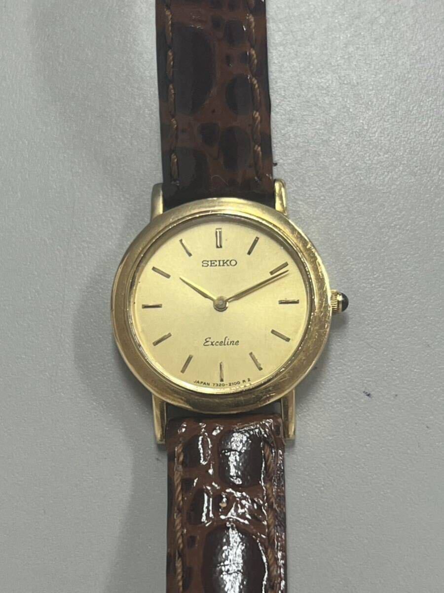 1円スタート SEIKO Exceline レディース 腕時計 7320-0450 18KT 刻印