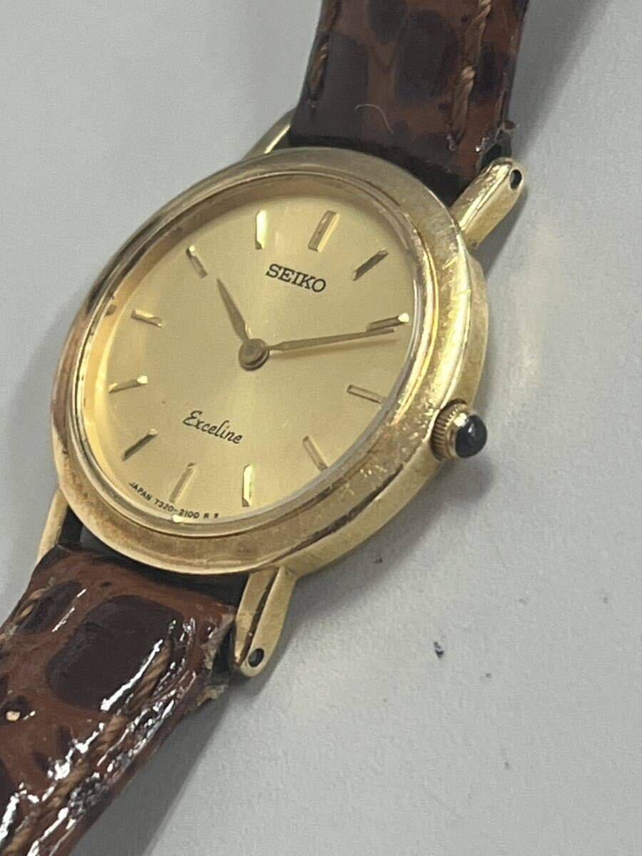 1円スタート SEIKO Exceline レディース 腕時計 7320-0450 18KT 刻印