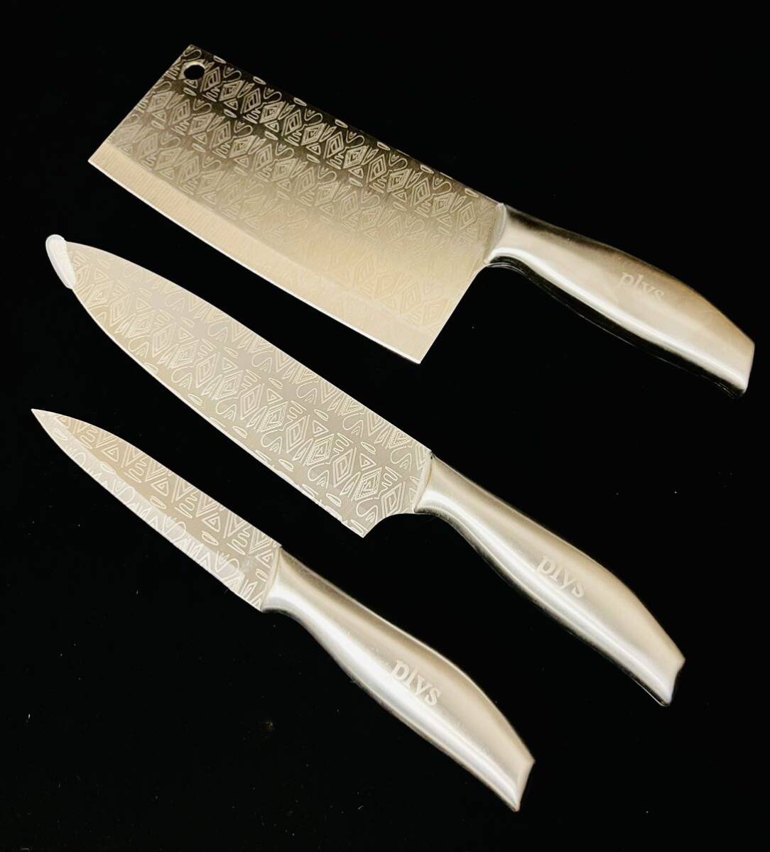 ［3-2-2］フルメタル包丁3点セット　万能包丁　中華包丁　ペティーナイフ_1