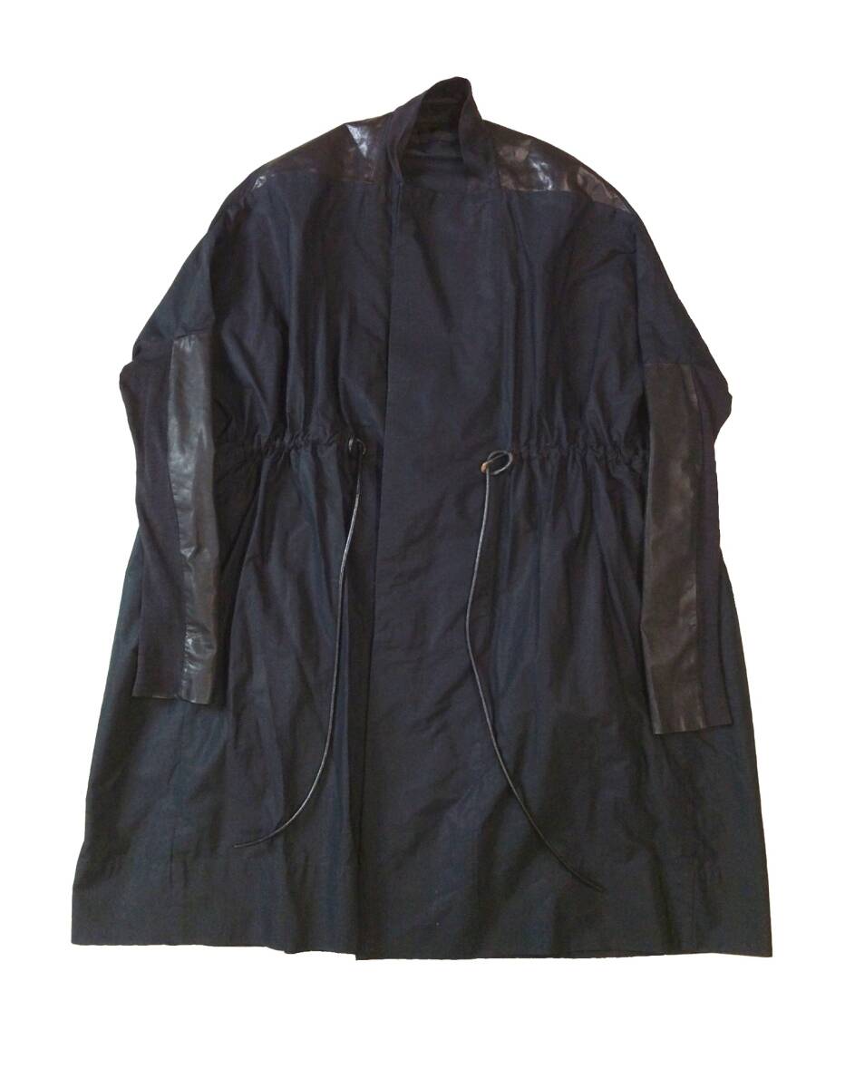 RICK OWENS リックオウエンス コットン/レザー デザインコート RICK OWENS リックオウエンス コットン/レザー デザインコート