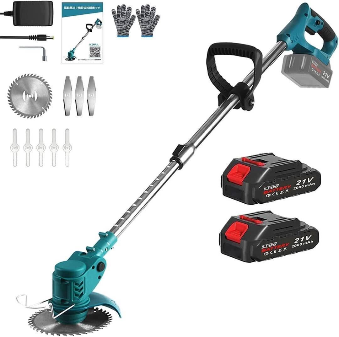 1E14z0O ICEHAIL 草刈り機 充電式草刈機 電動草刈り機 マキタ18vバッテリー互換 6インチ コードレス 刈払機 バッテリー2個搭載_1