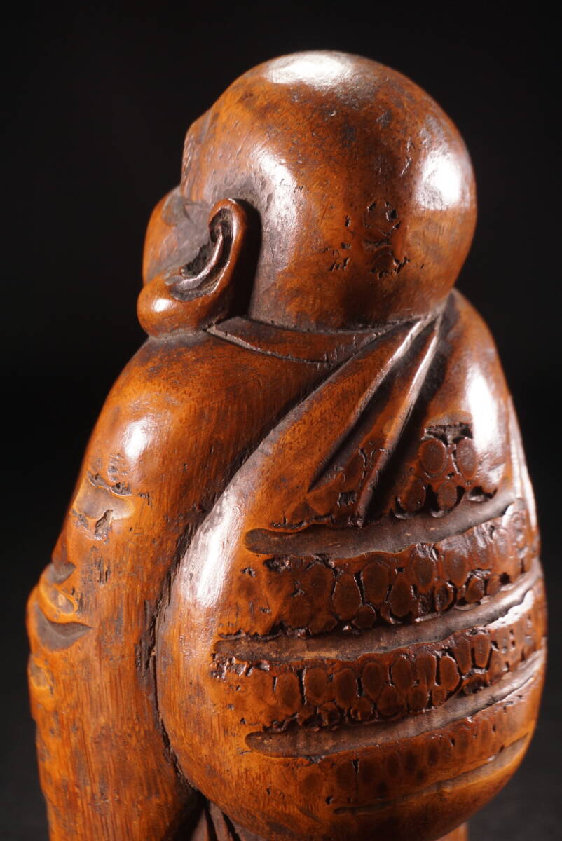 NS0807◇時代竹彫 九峰作 竹根 古竹 彫刻 布袋像 仏像 高16.5cm◇時代
