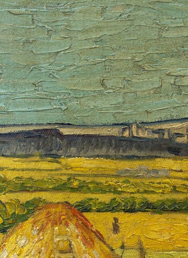 模写】山下清『稲刈り』油彩 手描き 表サイン 裏サイン(印譜) F4号 額