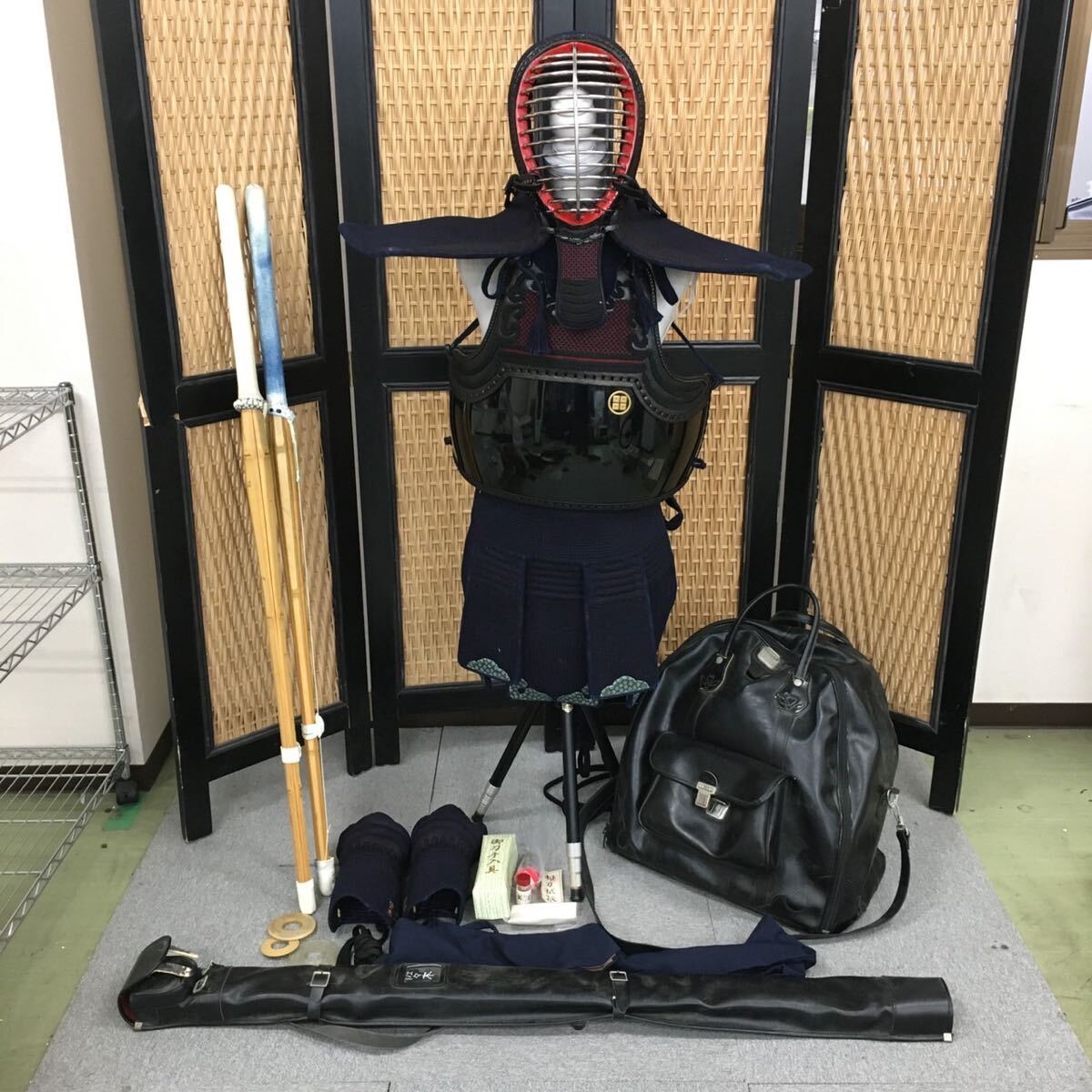&【売り切り】松興堂 剣道防具一式セット 面 垂 胴 手ぬぐい 竹刀2本