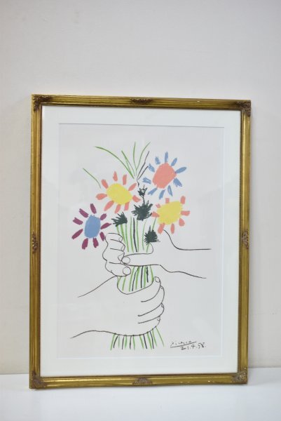 真作】パブロ・ピカソ「 花束を持つ手 」リトグラフ 版画 エンボス