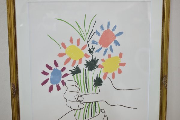 ピカソ　リトグラフ　花 真作】パブロ・ピカソ「 花束を持つ手 」リトグラフ 版画 エンボス