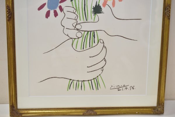 真作】パブロ・ピカソ「 花束を持つ手 」リトグラフ 版画 エンボス