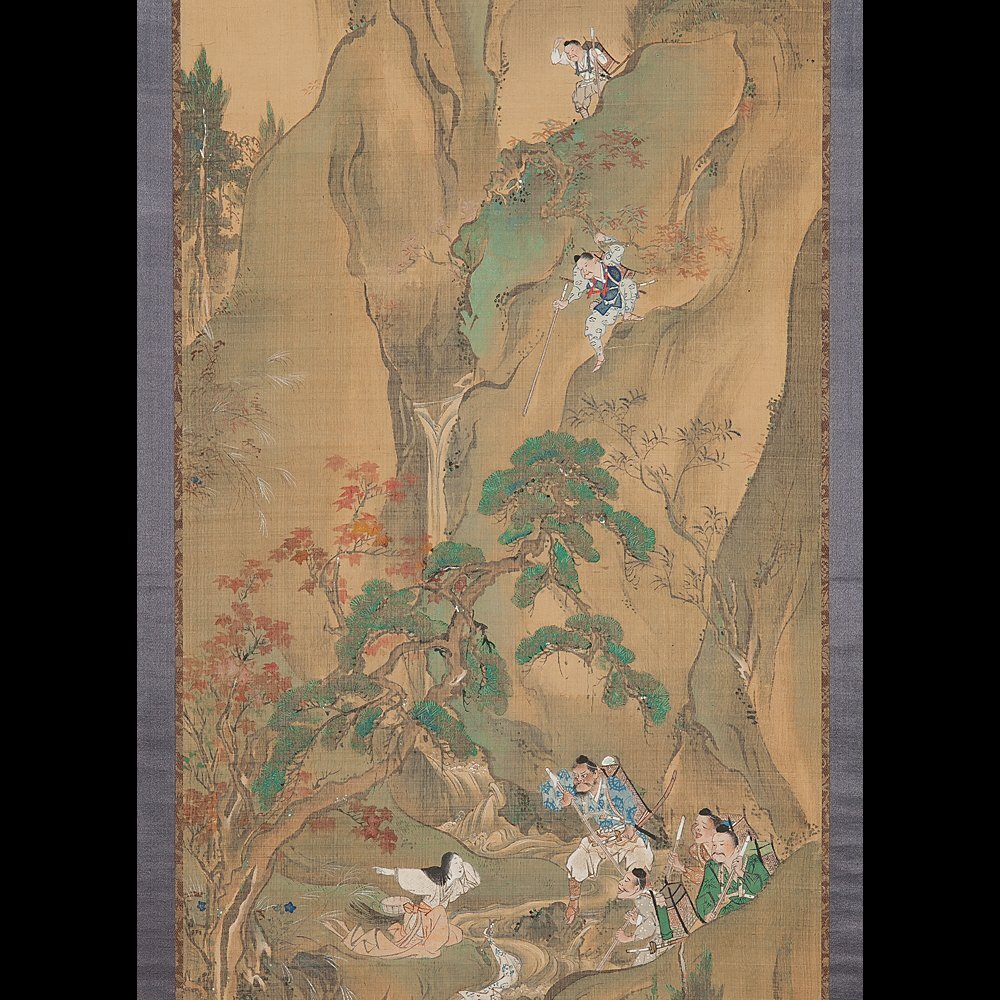 五】水上景邨 『大江山図』 絹本 彩色 掛軸 箱付(山水、風月)｜売買