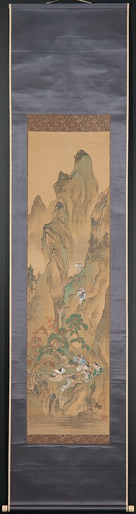 五】水上景邨 『大江山図』 絹本 彩色 掛軸 箱付(山水、風月)｜売買