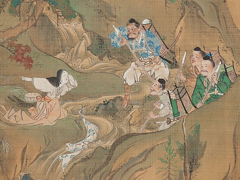 五】水上景邨 『大江山図』 絹本 彩色 掛軸 箱付(山水、風月)｜売買