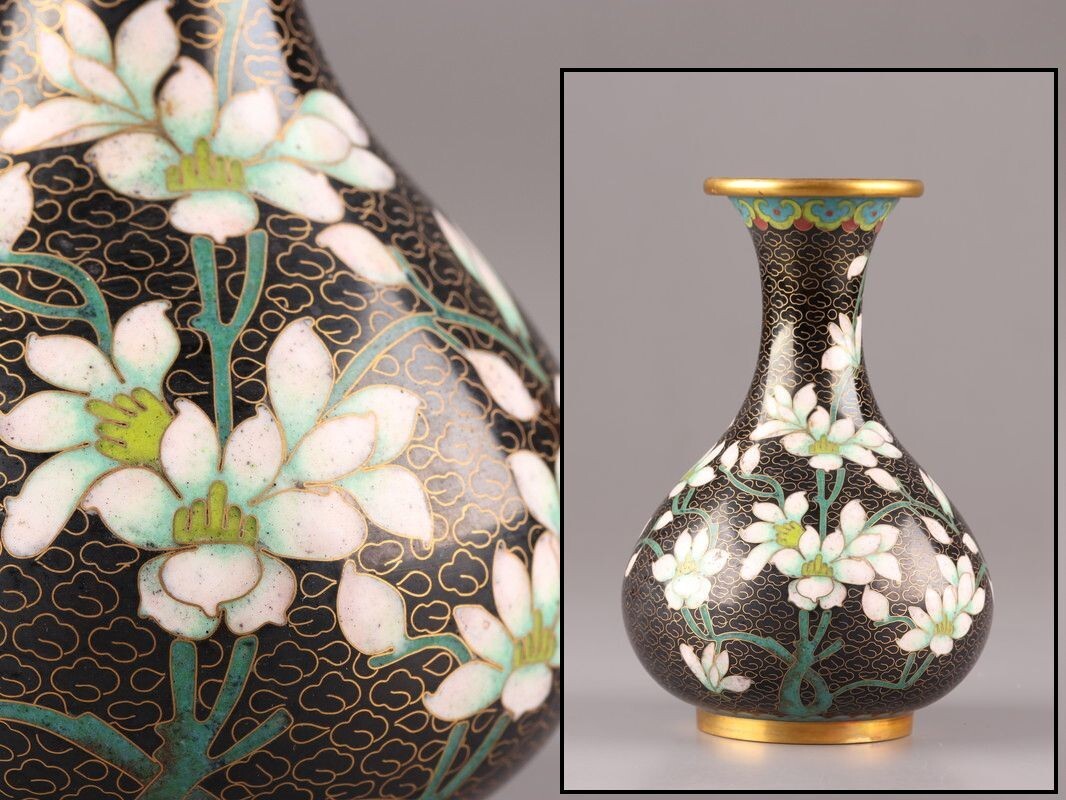 中国古玩 唐物 古七宝 七宝焼 花瓶 時代物 極上品 初だし品 C8779(銅製