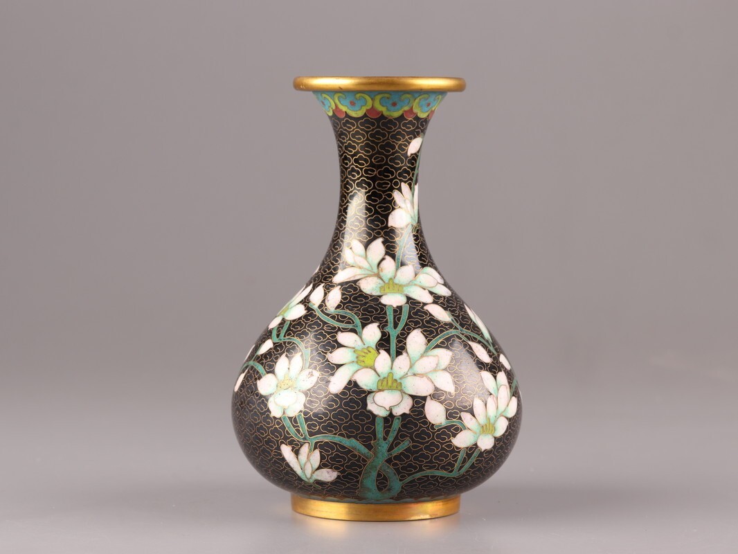 中国古玩 唐物 古七宝 七宝焼 花瓶 時代物 極上品 初だし品 C8779(銅製