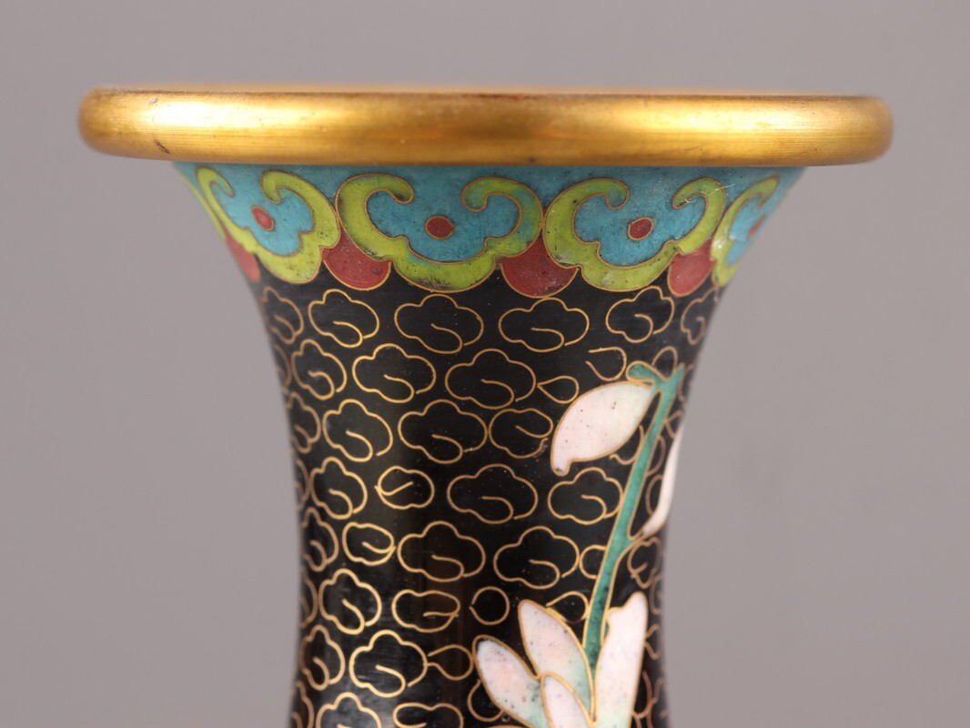中国古玩 唐物 古七宝 七宝焼 花瓶 時代物 極上品 初だし品 C8779(銅製