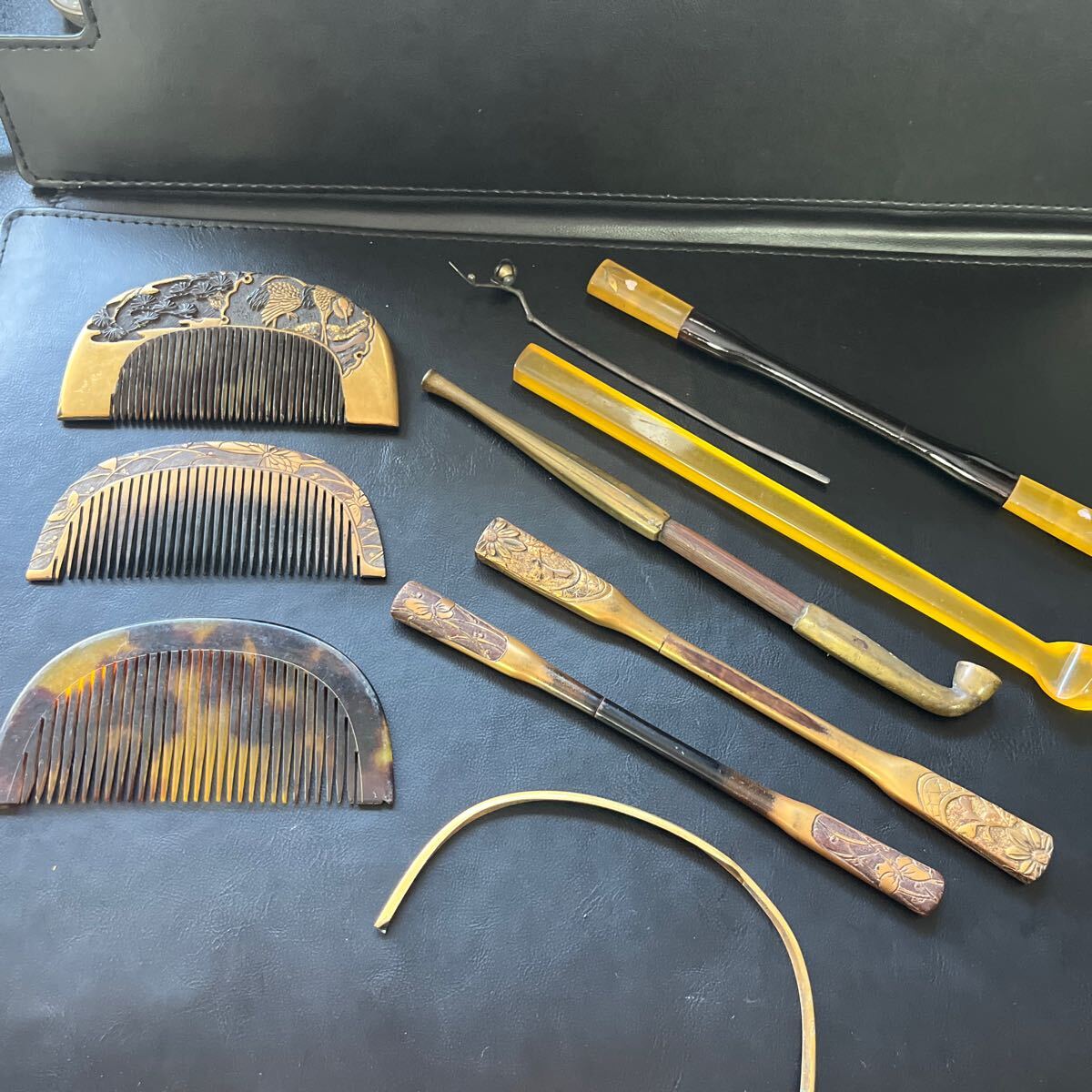 和骨董品 櫛＆かんざし セット アンティーク鼈甲細工 希少装飾品 昔の