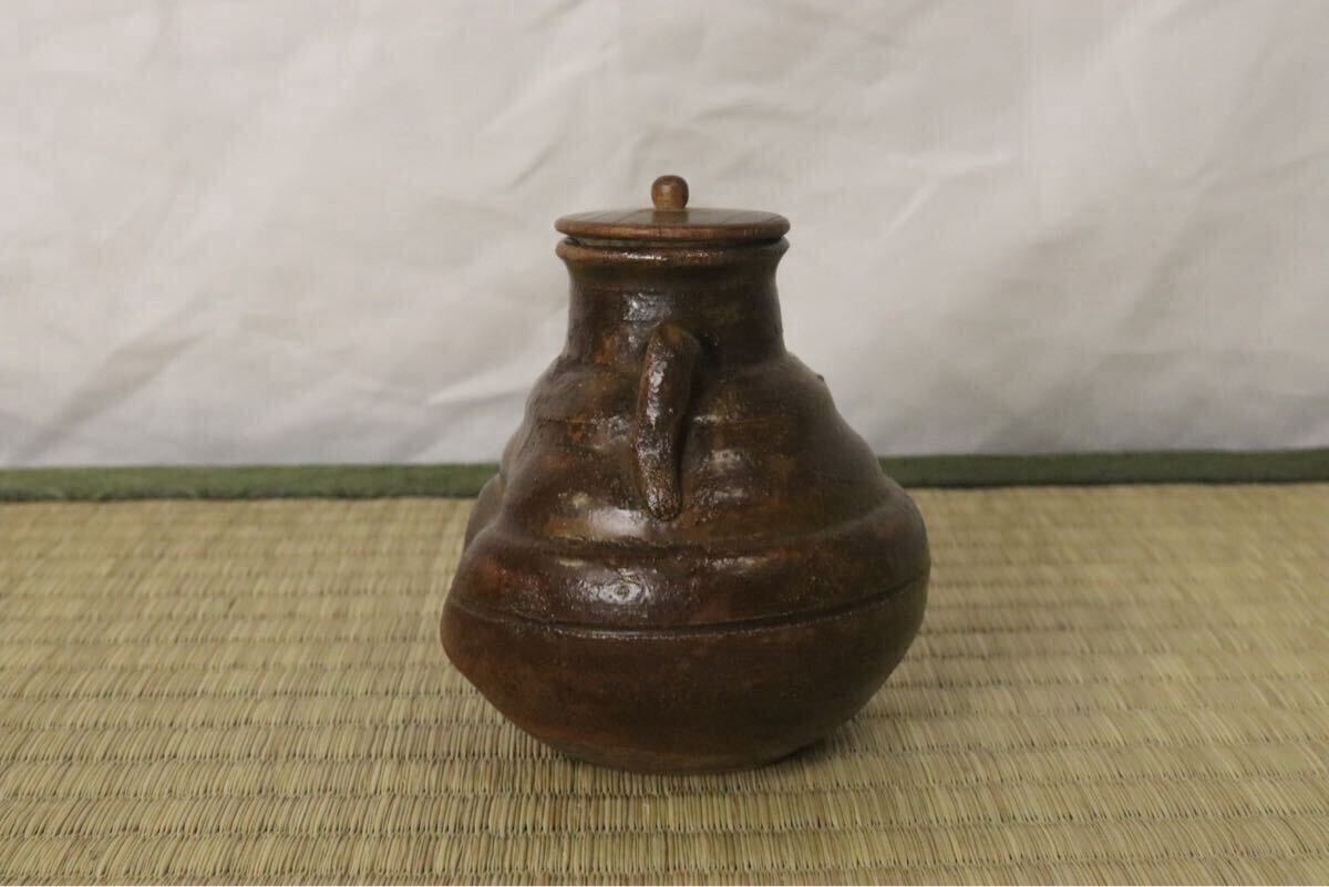 江戸時代前期 遠州七窯 志戸呂焼(古瀬戸)瓢箪耳付茶入 古箱(茶道具