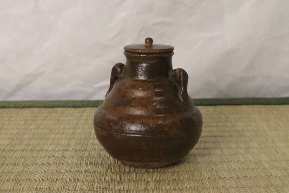 江戸時代前期 遠州七窯 志戸呂焼(古瀬戸)瓢箪耳付茶入 古箱(茶道具