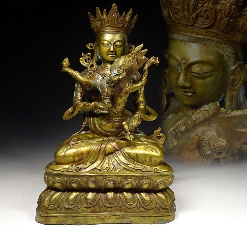 緑屋c□ 中国古玩 古銅 歓喜天 チベット仏 釈迦如来像 仏像 仏教美術