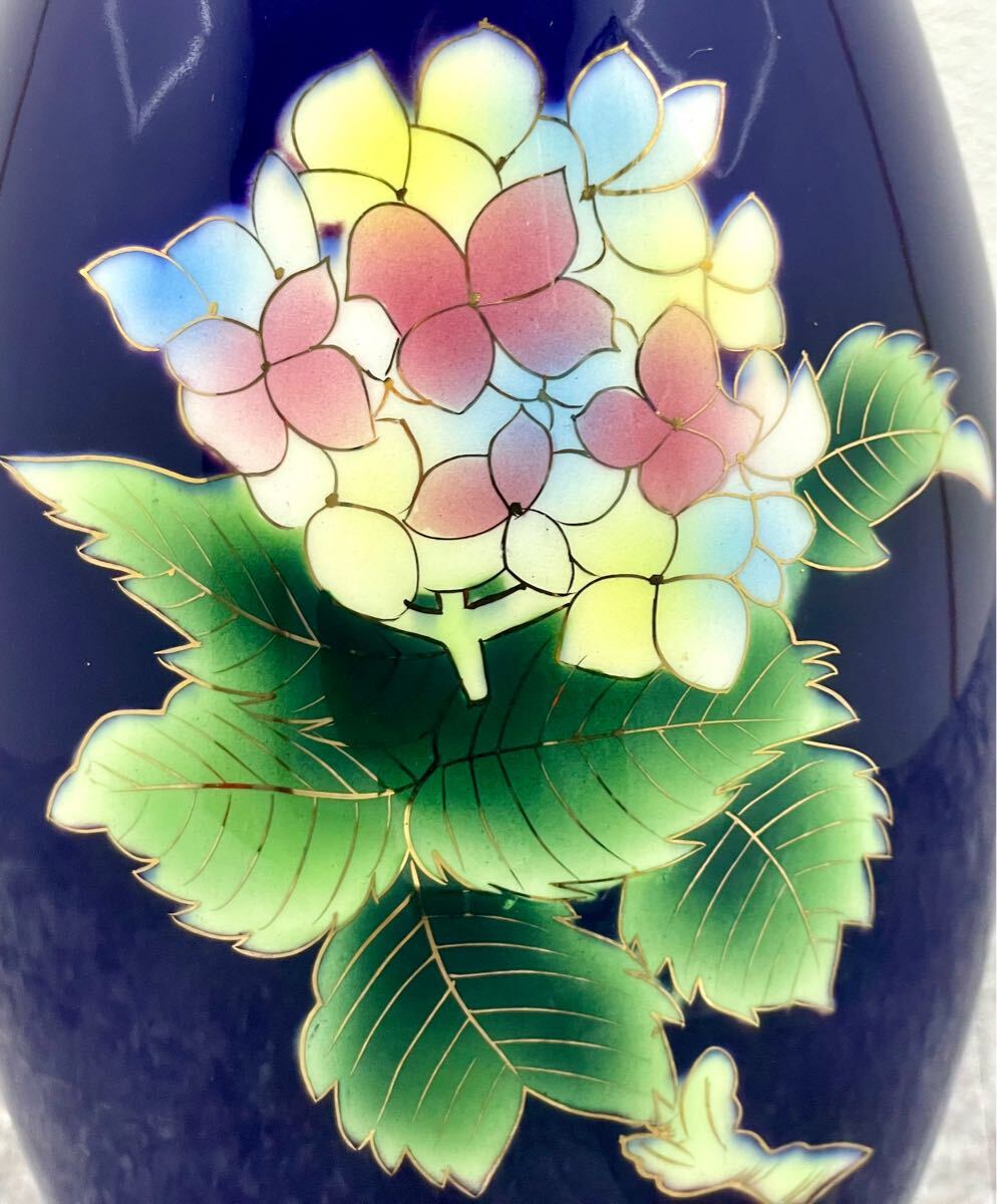 美品□黒翠陶七宝 花瓶 花器 花入 紫陽花 一輪挿し 七宝焼 花道具 飾壺
