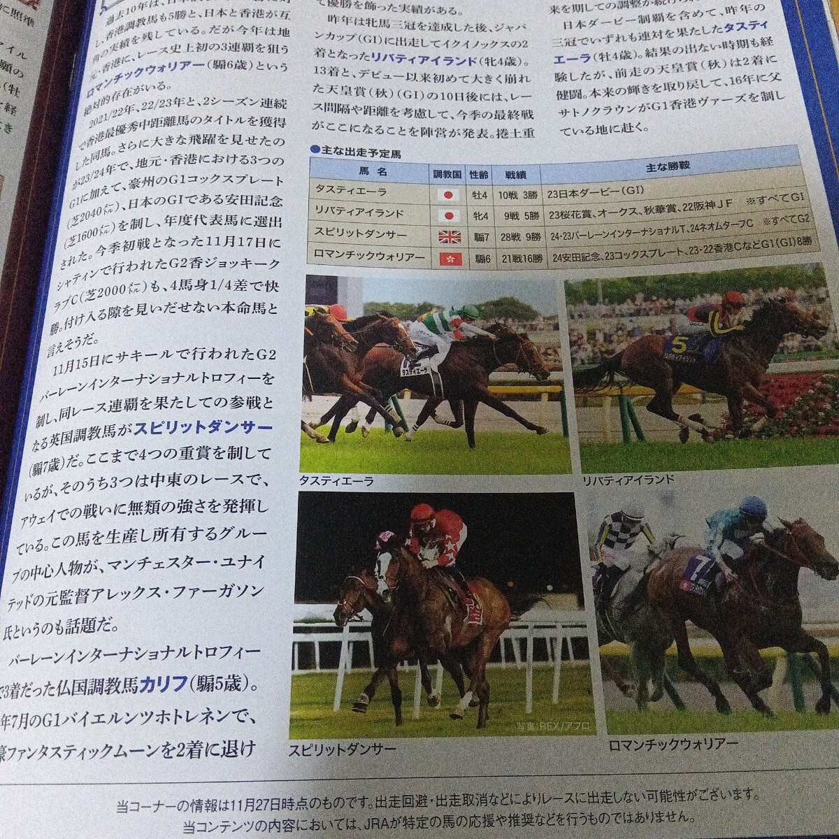 レーシングプログラム JRA 香港カップ コレクション リバティアイランド 利用明細 オッズ表 セット 未使用 優勝ロマンチックウォリアー_5