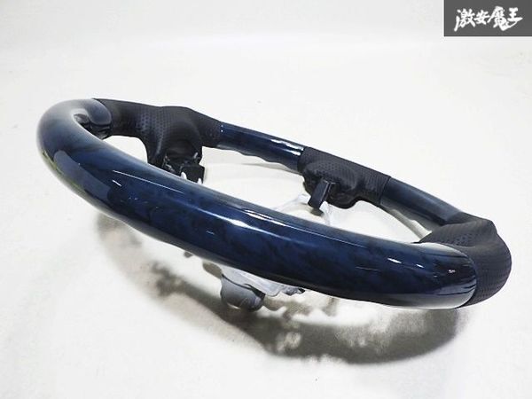 ★未使用★ DA17W エブリィワゴン エブリーワゴン パンチングレザー ウッドコンビ ステアリング ハンドル ガングリップ 黒木目調 約37φ_8