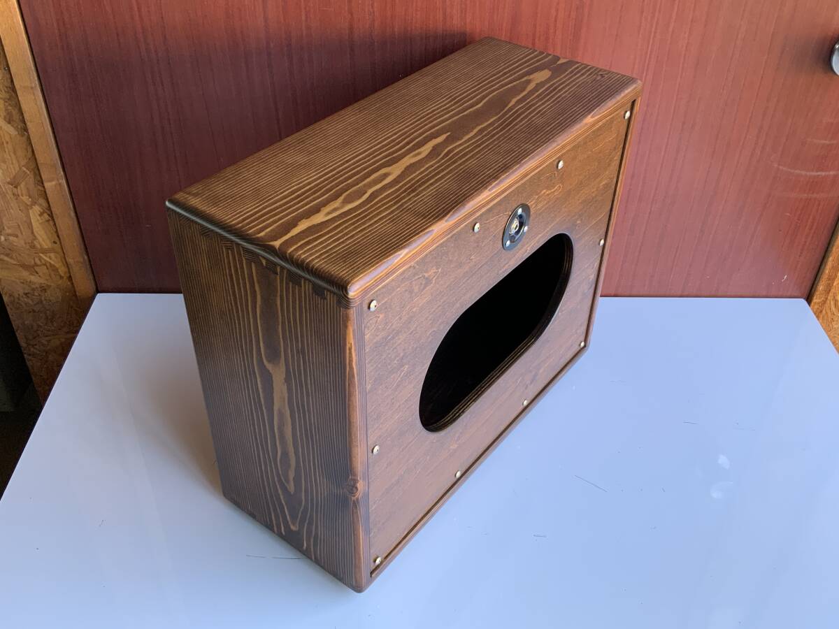 スピーカーキャビネット　１２インチオーバルバック仕様　自作品　チーク色　薄型D214_6