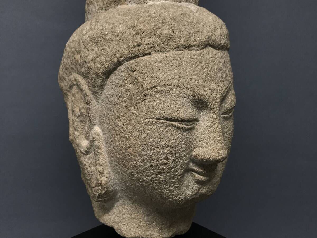 石製仏像頭部 彫刻オブジェ 中国古美術 仏教古美術特集】北魏時代仏頭 『山西省雲岡石窟 九州国立博物館類品