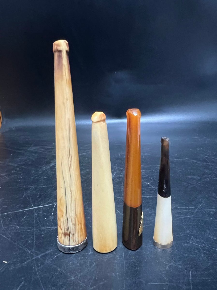 亮） K0495 時代物 天然素材彫刻 天然白材 鼈甲 K18金 金具 喫煙具
