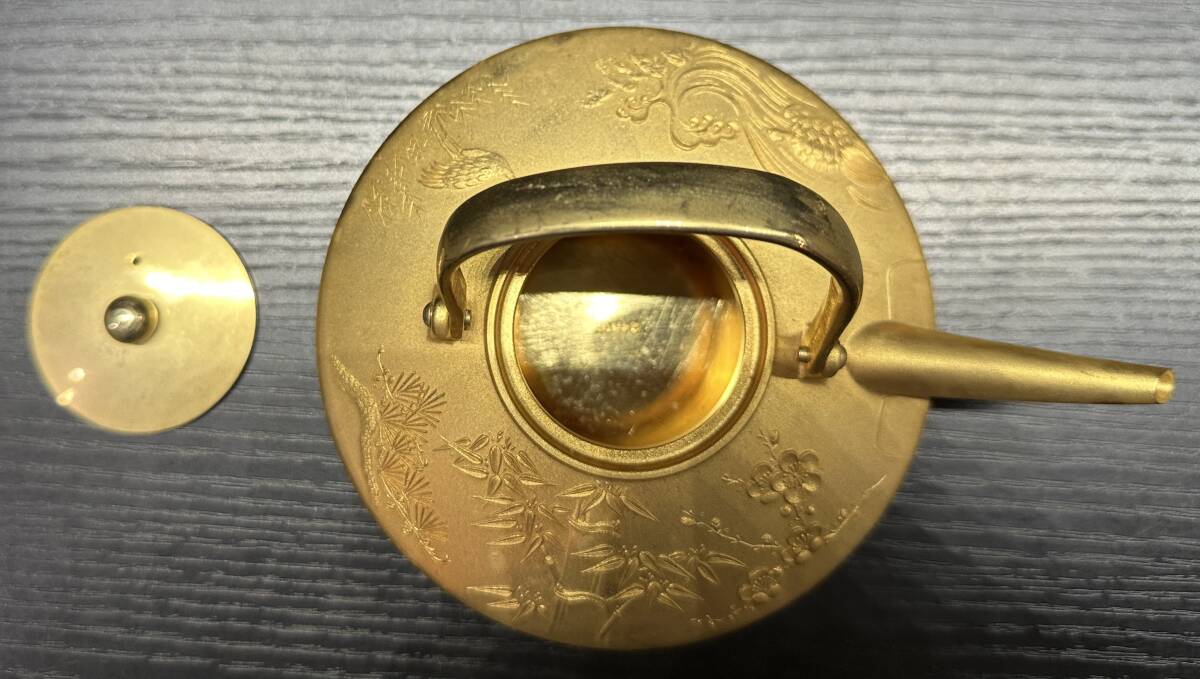 ひさげ 松竹梅 鶴亀 24KGP 霰紋 急須 酒器 縁起物 アンティーク 茶道具