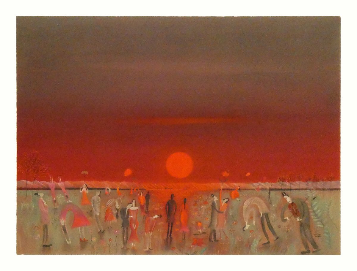 祥決算SALE【真作】斎藤真一「陽の野」リトグラフ 36.5×47.5cm 1990年