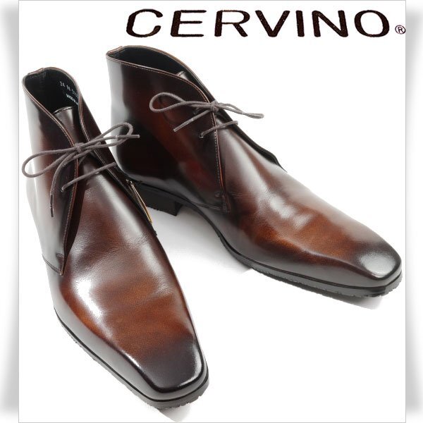 新品1円～★定価2.2万 CERVINO セルビーノ 日本製 国産 牛革レザー チャッカブーツ シューズ 25.0cm ブラウン 茶 伊勢丹販売◆3578◆