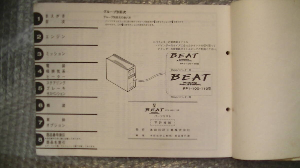 BEAT　ビートサービスマニュアル パーツリスト PP1-100・110型 9版 BEAT ビートサービスマニュアル パーツリスト PP1-100・110型 9版