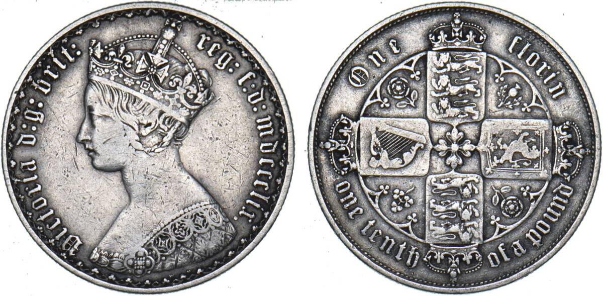1円スタート! ・イギリス1859 ゴチック フローリン ビクトリア女王