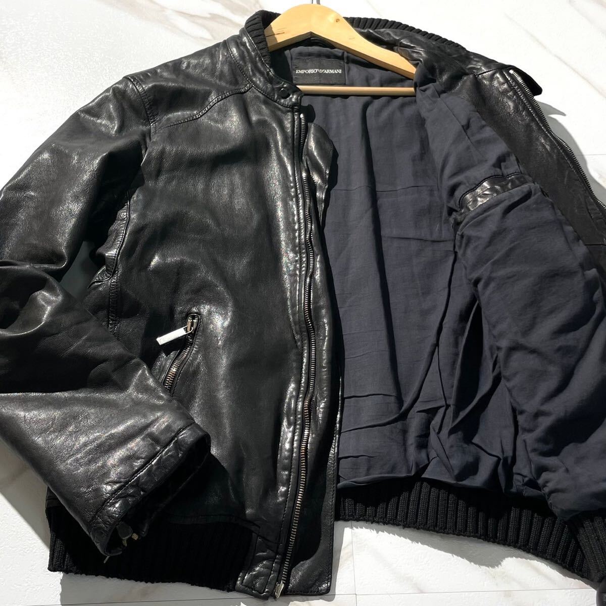 美品/XL相当】アルマーニ EMPORIO ARMANI 最高級黒タグ レザー 