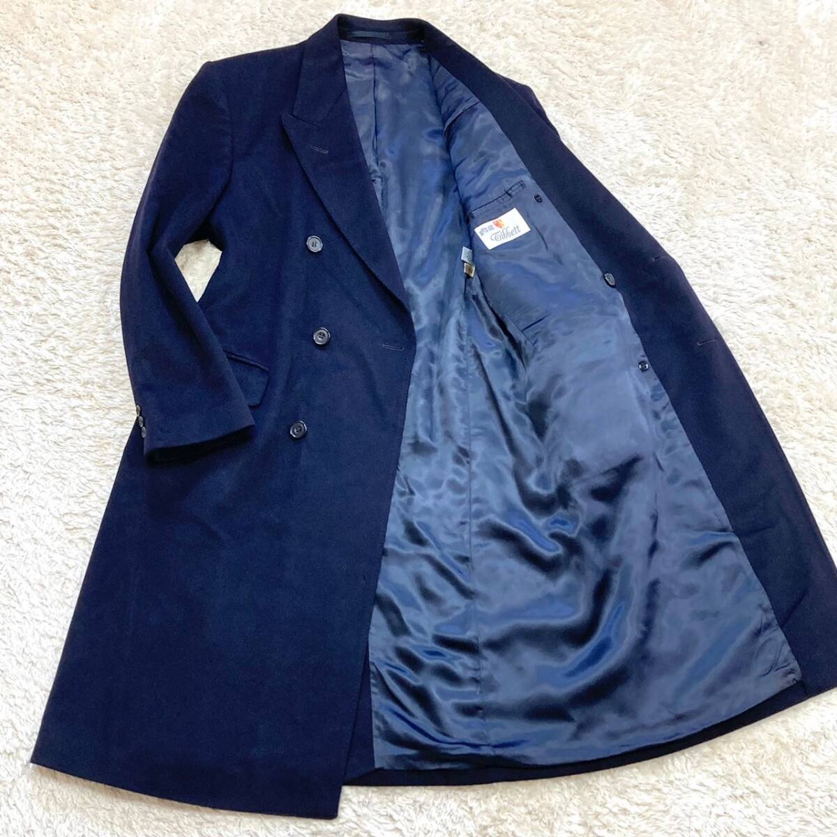 ダブルブレスト チェスターコート カシミヤ100% 英国製 Lサイズ【カシミヤ100 着丈110cm】ダブルチェスターコート
