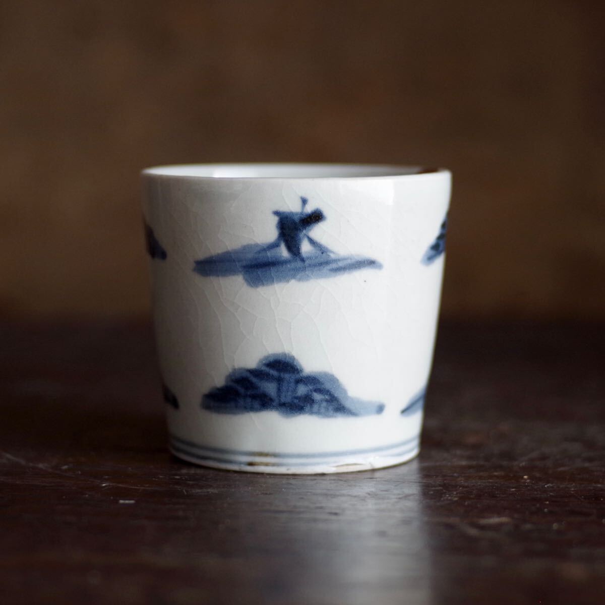 博物館展示品 来歴有 770 清時代 乾隆年製染付纏枝紋缶 幅約18.5cm (検