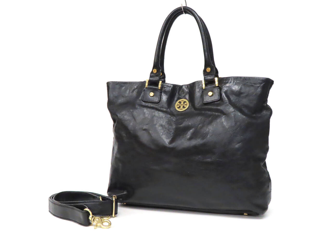 24530 美品 TORY BURCH トリーバーチ TTロゴ ゴールド金具 本革 ソフト 
